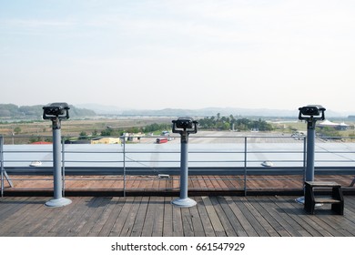 Three Binoculars At Korean Demilitarized Zone With A View.