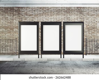 Three Blank Billboard On Street