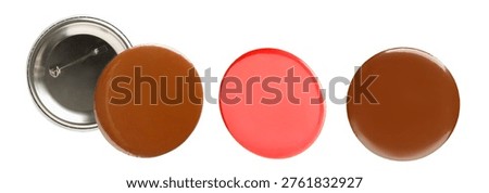 Three blank button badges isolated on white, set