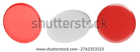Three blank button badges isolated on white, set