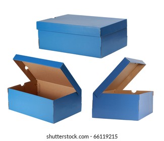 Three Blue Shoe Box Isolated On White