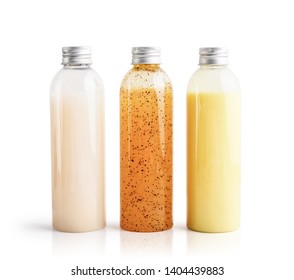 Three bottles with metal cover isolated on white background, clipping path included