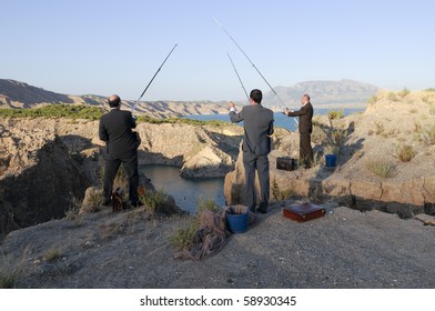 Three business men fishing