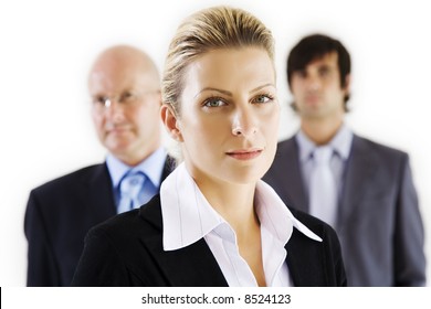 Three Business People Against A White Background