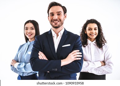 The Three Business People Standing On The White Background
