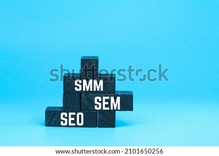 three business strategies seo, sem and smm. business concept