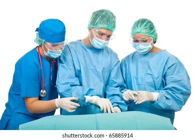 Three Busy Surgeons Operating In Operation Room