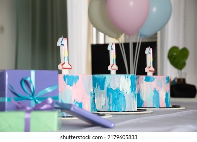 Three Cakes For The First Birthday Party For Triplet Babies