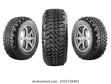 three car tire , offroad tire and wheel isolated on white background. - Powered by Shutterstock