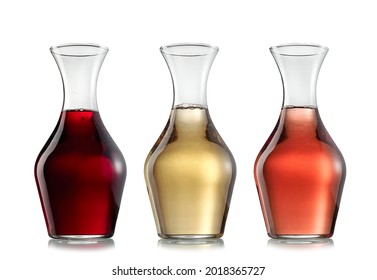 Three carafes with red, white and rose wine on white background - Powered by Shutterstock