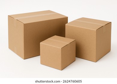 three cardboard boxes of different sizes for branding.