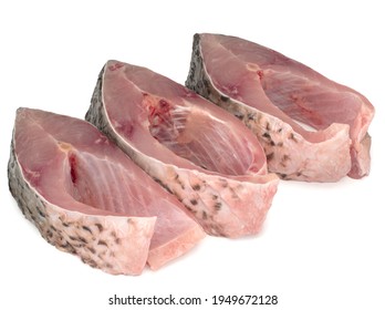 Three carp steaks on a white background, close up - Shutterstock ID 1949672128