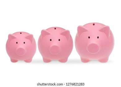 Three ceramic piggy banks on a white background. - Shutterstock ID 1276821283