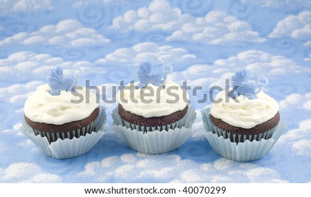 Three Chocolate Cupcakes Vanilla Frosting Baby Stock Photo Edit Now