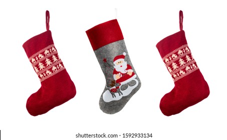 Three Christmas Stockings Isolated On White Background