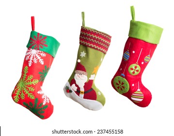 Three Christmas Stockings Isolated On White Background