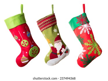 Three Christmas Stockings Isolated On White Background