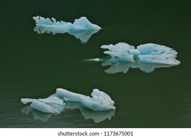 three chunks of glacier ice float inside Tracy Arm fiord, southeast Alaska
