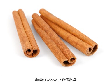 Three Cinnamon Sticks Isolated Over White