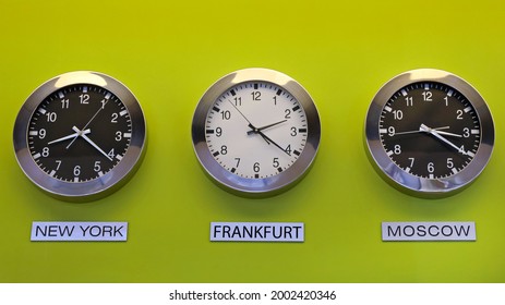 Three Clocks at Wall World Time Business