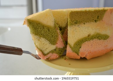 Three Color Chiffon Cake: Matcha, Sakura, Plain