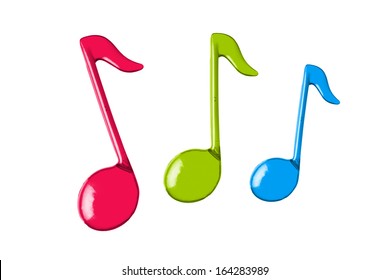 Three Color Music Notes, Isolated On White