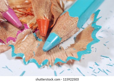 Three color sharpened pencil and shavings - Powered by Shutterstock