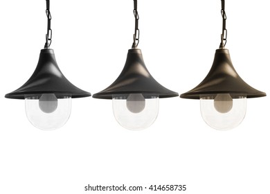 Three Color Vintage Ceiling Light On White Background.