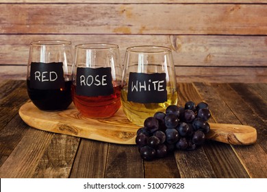 Three Color Wine Flight In Label Glasses