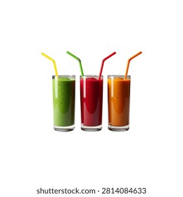 Three colored pencils with sharpened tips, green, red, and yellow, isolated on white background