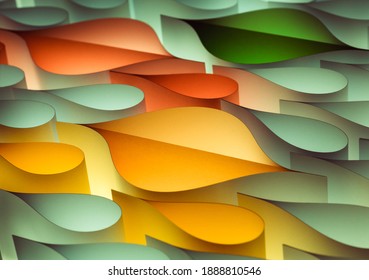 Three colorful leaves in the rain abstract banner made from paper shapes concept for autumn weather