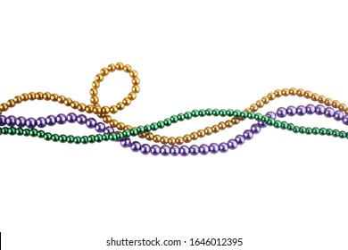 Three colors mardi gras beads for decoration isolated ob white background