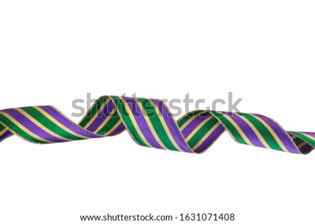 Three colors Mardi gras ribbon isolated on white background