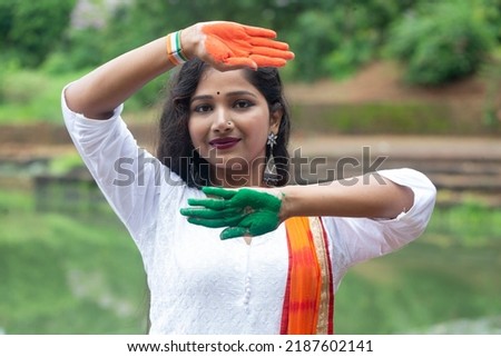 Three colors,saffron,white and green to represent tricolor Indian national flag.15 August Independence day India.celebration of freedom.celebrating Independence or Republic day
