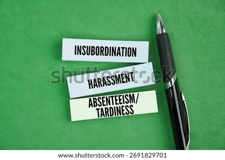 Three common examples of employee conduct issues are insubordination, harassment, and absenteeism or tardiness. Disciplinary action for these issues can range from verbal or written warnings to suspen