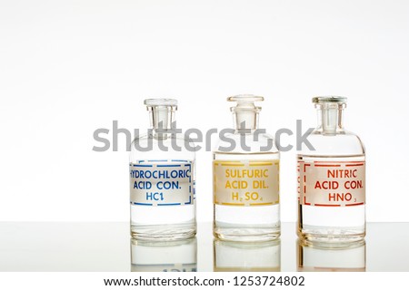 The three common mineral acids using in chemistry, hydrochloric, sulfuric and nitric.  