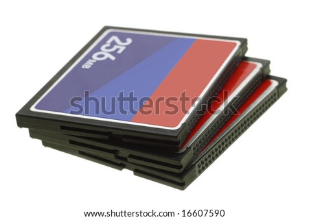 Three Compactflash cards on white background