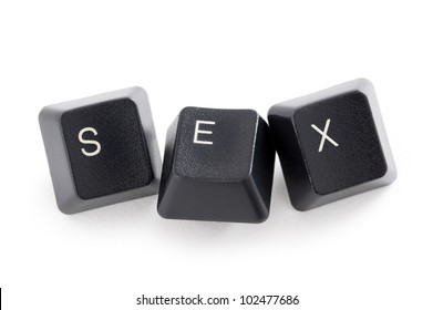 three computer keys spelling the word sex
