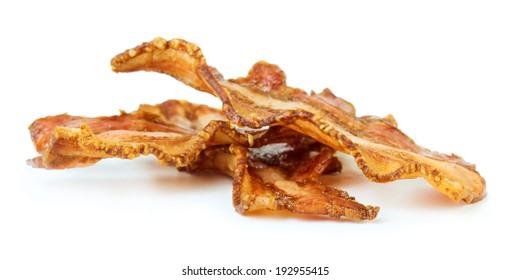 Three Cooked Bacon Slices Isolated On White Background