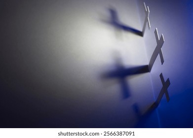 Three Crosses to the right with copy space and blue light