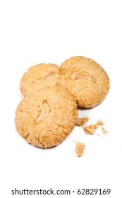 Three Crunchy Cashew Nut Cookies Over White