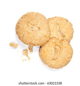 Three Crunchy Cashew Nut Cookies Over White