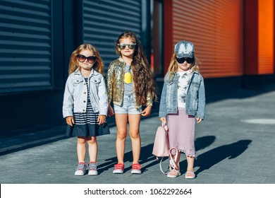 Three Cute Little Girls Posing Artistically Stock Photo 1062292664 ...