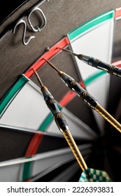 Three darts in the doubling 20 sector. Playing darts 120 scored with three darts - Shutterstock ID 2226393831