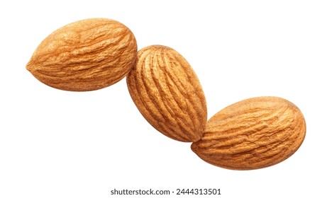 Three delicious almonds, isolated on white backround