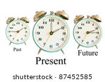 three different clocks showing different times representing past present future; time concept