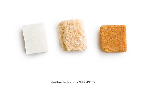 Three Different Sugar Cubes On White Background