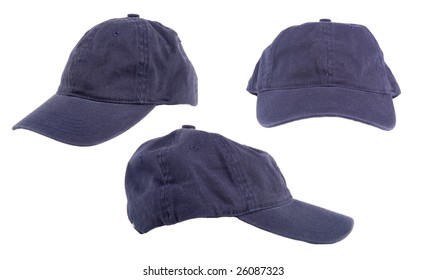Three different views of an isolated ballcap.