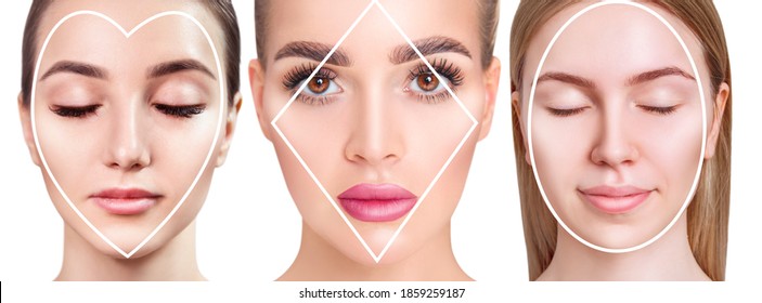 Three different women with different contour on face. Shape of face concept.