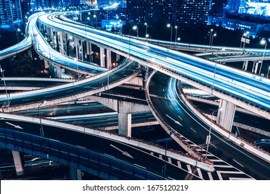 Three Dimensional Traffic Roads And Bridges Show A Very Beautiful Curve At Night.